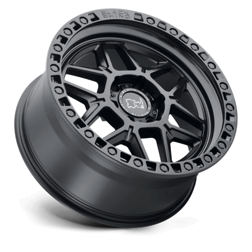 Black Rhino KELSO Matte Black off-road wheel with unique split-spoke design and etched beadlock ring.
