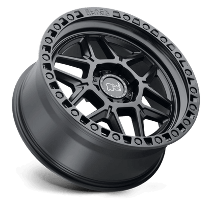 Black Rhino KELSO Matte Black off-road wheel with unique split-spoke design and etched beadlock ring.