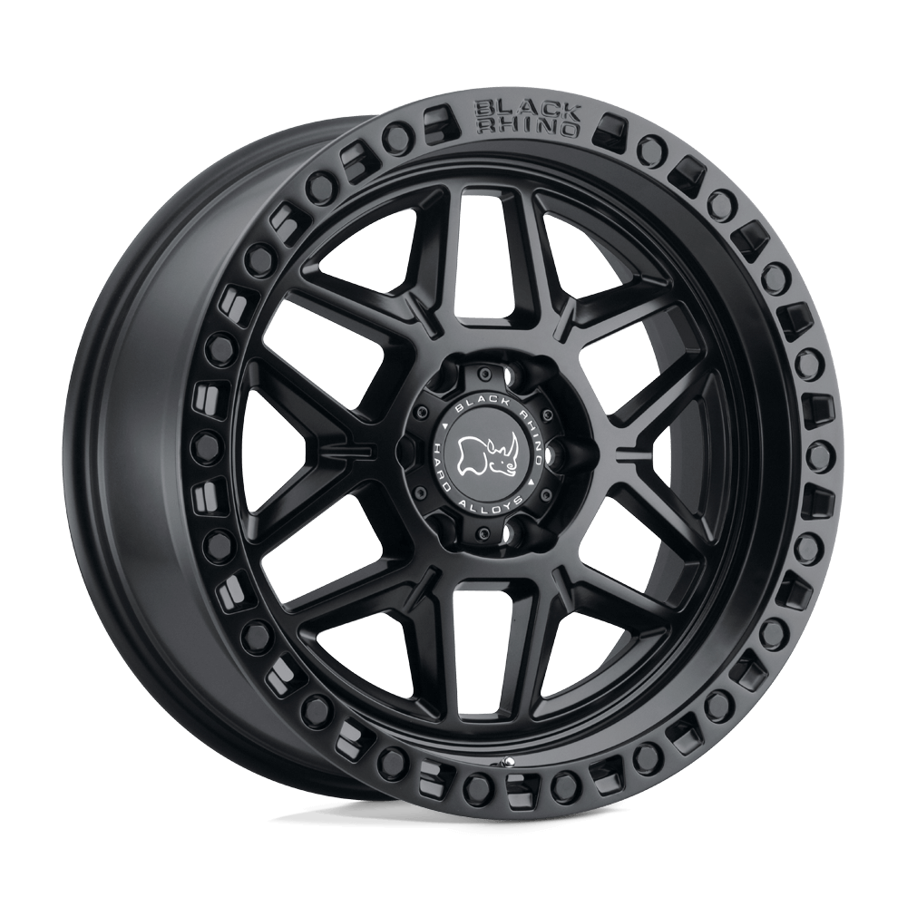 Black Rhino KELSO Matte Black wheel showcasing rugged design and split-spoke style for off-road adventures.