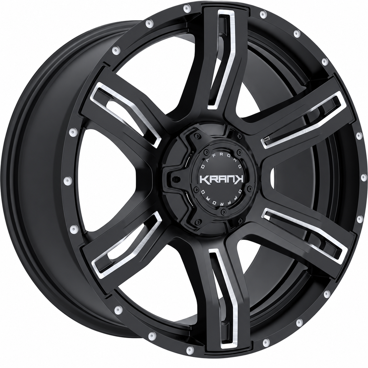 Krank Caliper Gloss Black Milled wheel on white background
