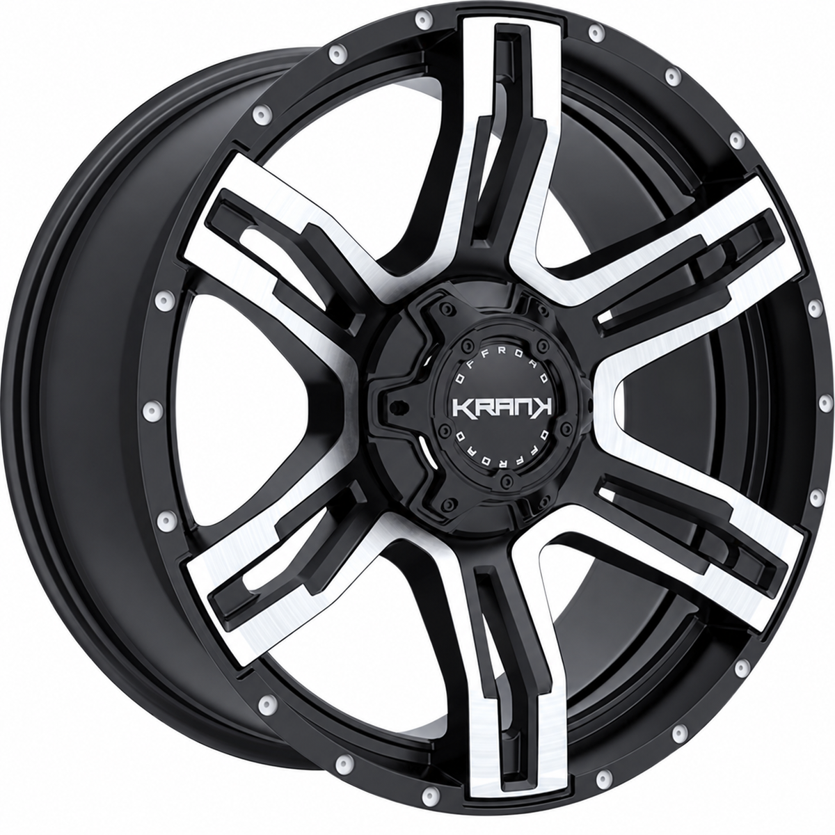 Krank Caliper Gloss Black w Machined Face wheel on white background