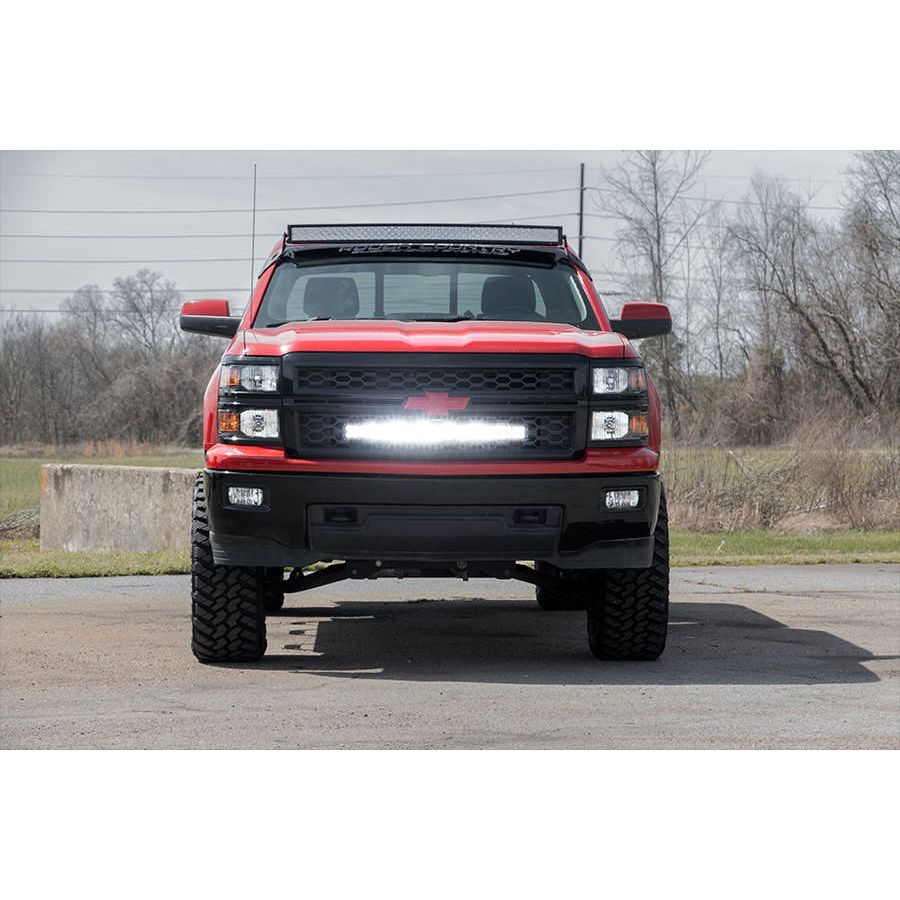 ROUGH COUNTRY LED Light Kit | Behind Grille Mount | 30" Black Dual Row | White DRL | Chevy Silverado 1500 (14-15) | 70624