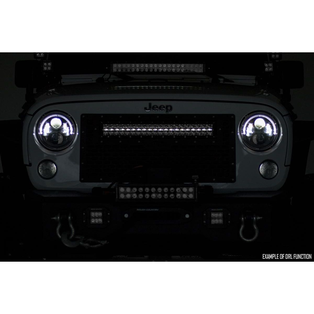 ROUGH COUNTRY Mesh Grille | 30" Dual Row LED | Black | White DRL | GMC Sierra 1500 (14-15) | 70190DRL