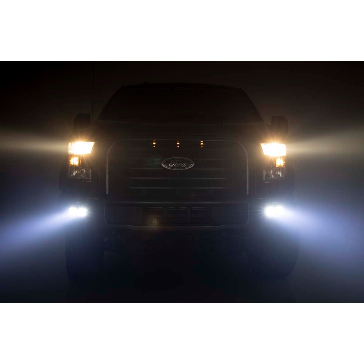 ROUGH COUNTRY LED Light Kit | Fog Mount | Dual 2" Black Pairs | Spot | Ford F-150 (15-17) | 70832