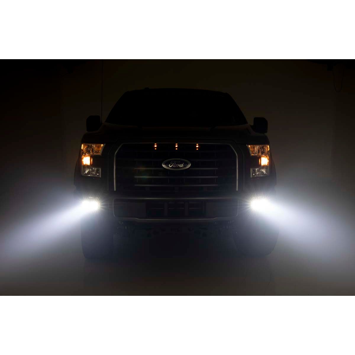ROUGH COUNTRY LED Light Kit | Fog Mount | Dual 2" Black Pairs | Flood | Ford F-150 (15-17) | 70833