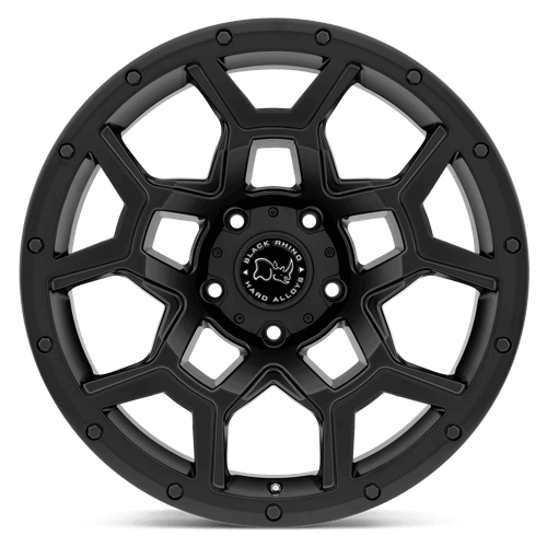 Black Rhino OVERLAND Matte Black wheel with angular spoke design and rugged monoblock construction.