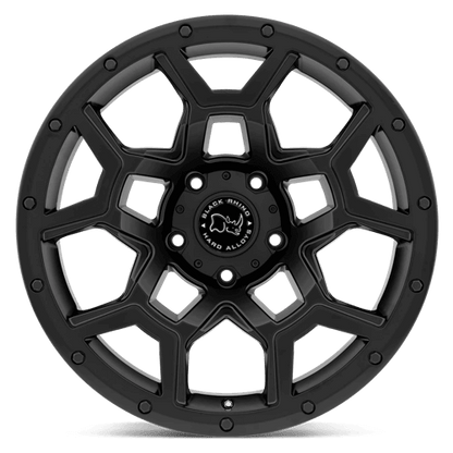 Black Rhino OVERLAND Matte Black wheel with angular spoke design and rugged monoblock construction.