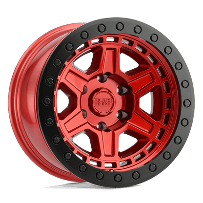 Black Rhino RENO Candy Red W/ Black Ring & Bolt wheel with notched design for off-road vehicles.