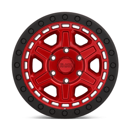Black Rhino RENO Candy Red W/ Black Ring & Bolt wheel showcasing a notched 6-spoke design.