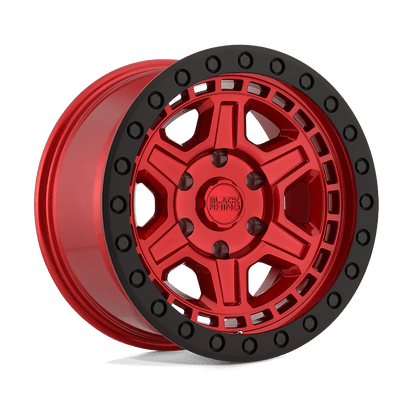 Black Rhino RENO Candy Red W/ Black Ring & Bolt wheel showcasing vibrant Candy Red finish with black beadlock.