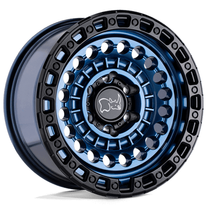Black Rhino SENTINEL Cobalt Blue W/ Black Ring off-road wheel with simulated beadlock design.