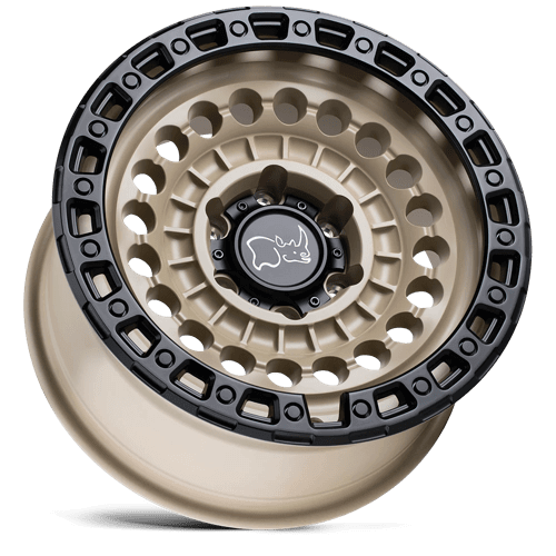 Black Rhino SENTINEL Desert Sand W/ Black Ring off-road wheel showcasing technical mil-spec design.