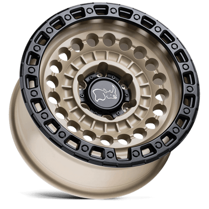 Black Rhino SENTINEL Desert Sand W/ Black Ring off-road wheel showcasing technical mil-spec design.