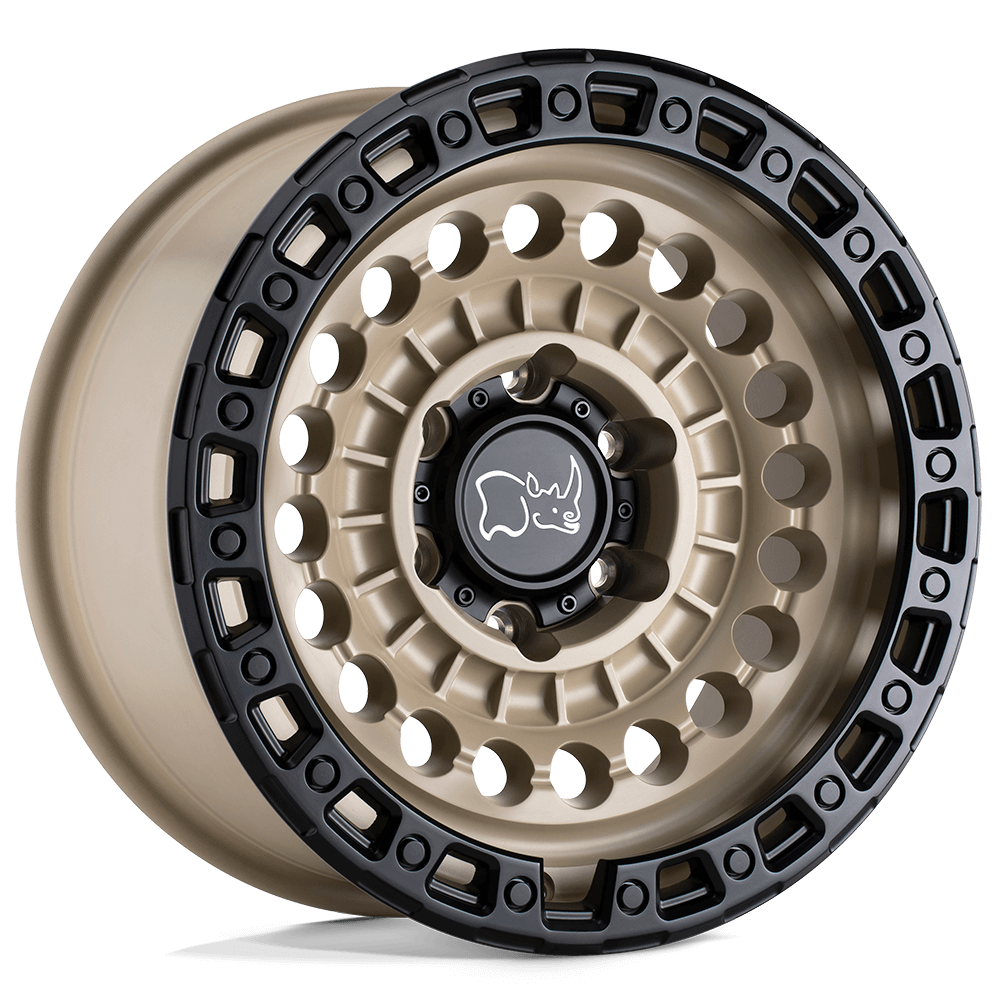 Black Rhino SENTINEL Desert Sand W/ Black Ring off-road monoblock wheel with simulated beadlock design.
