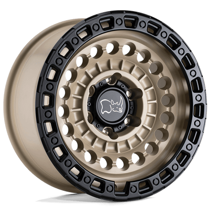 Black Rhino SENTINEL Desert Sand W/ Black Ring off-road monoblock wheel with simulated beadlock design.