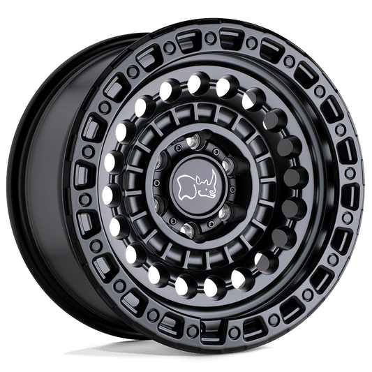 Black Rhino SENTINEL Matte Black wheel with mechanical design and simulated beadlock ring.