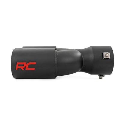 ROUGH COUNTRY Exhaust Tip | Black | Red RC Logo | 2.5-3 Inch Pipe Single Inlet | Dual Outlet | 96050