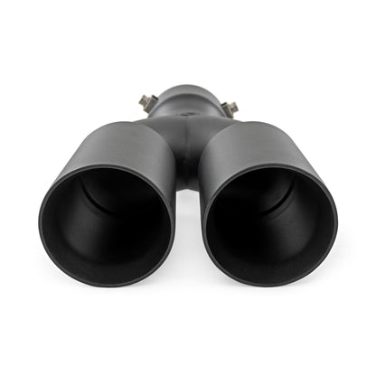 ROUGH COUNTRY Exhaust Tip | Black | Red RC Logo | 2.5-3 Inch Pipe Single Inlet | Dual Outlet | 96050