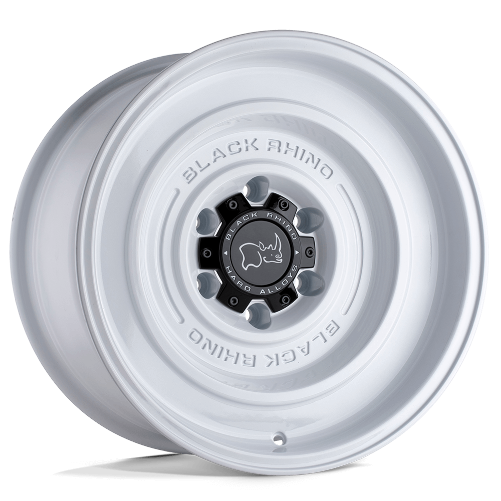 Black Rhino SOLID Gloss White wheel showcasing a simplistic monoblock design for off-road adventures.