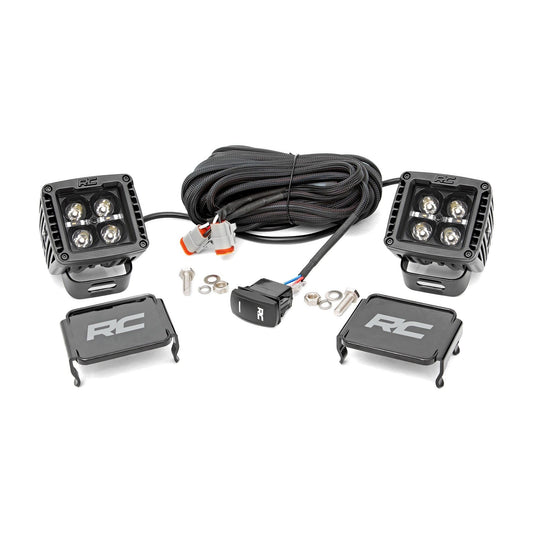 ROUGH COUNTRY 2 Inch Black Series LED Light Pods | Spot | Square |  Amber DRL | 70903BLKDRLA