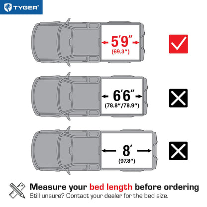 TYGER TG-BC3C1006 soft tri-fold tonneau cover bed measurements