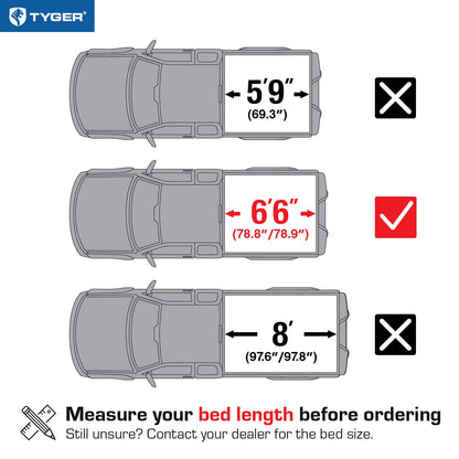 TYGER TG-BC3C1007 soft tri-fold tonneau cover bed measurements