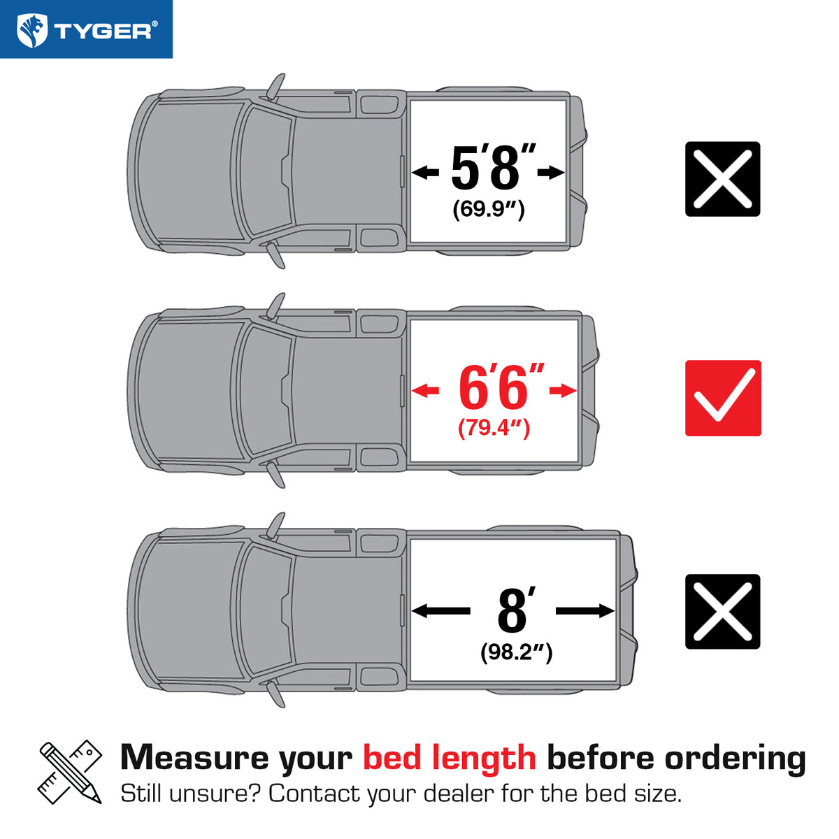 TYGER TG-BC3C1054 soft tri-fold tonneau cover bed measurements
