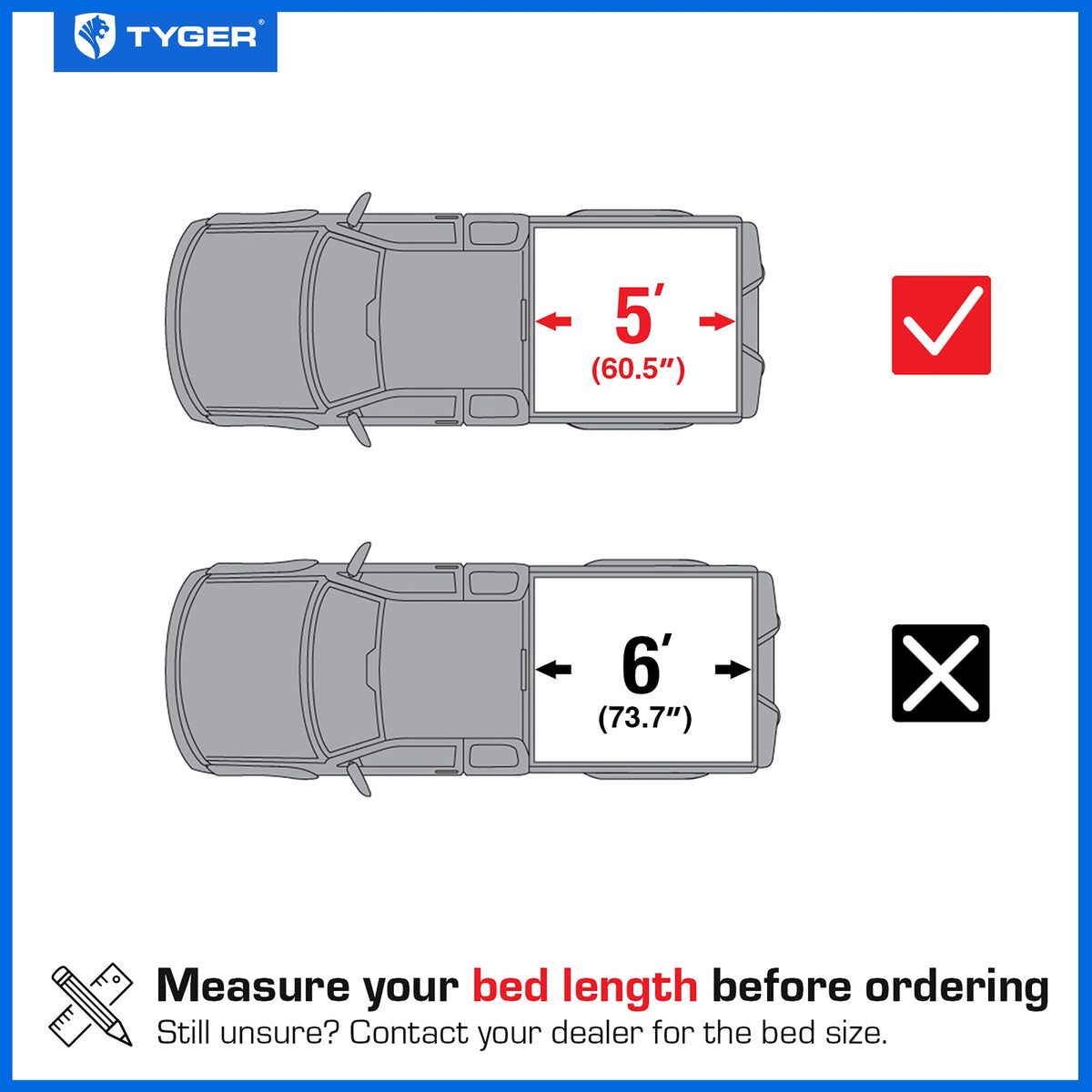 TYGER TG-BC3C1206 soft tri-fold tonneau cover bed measurements
