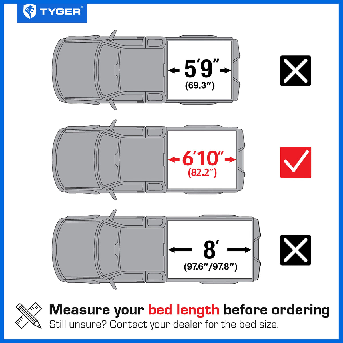TYGER TG-BC3C1212 soft tri-fold tonneau cover bed measurements