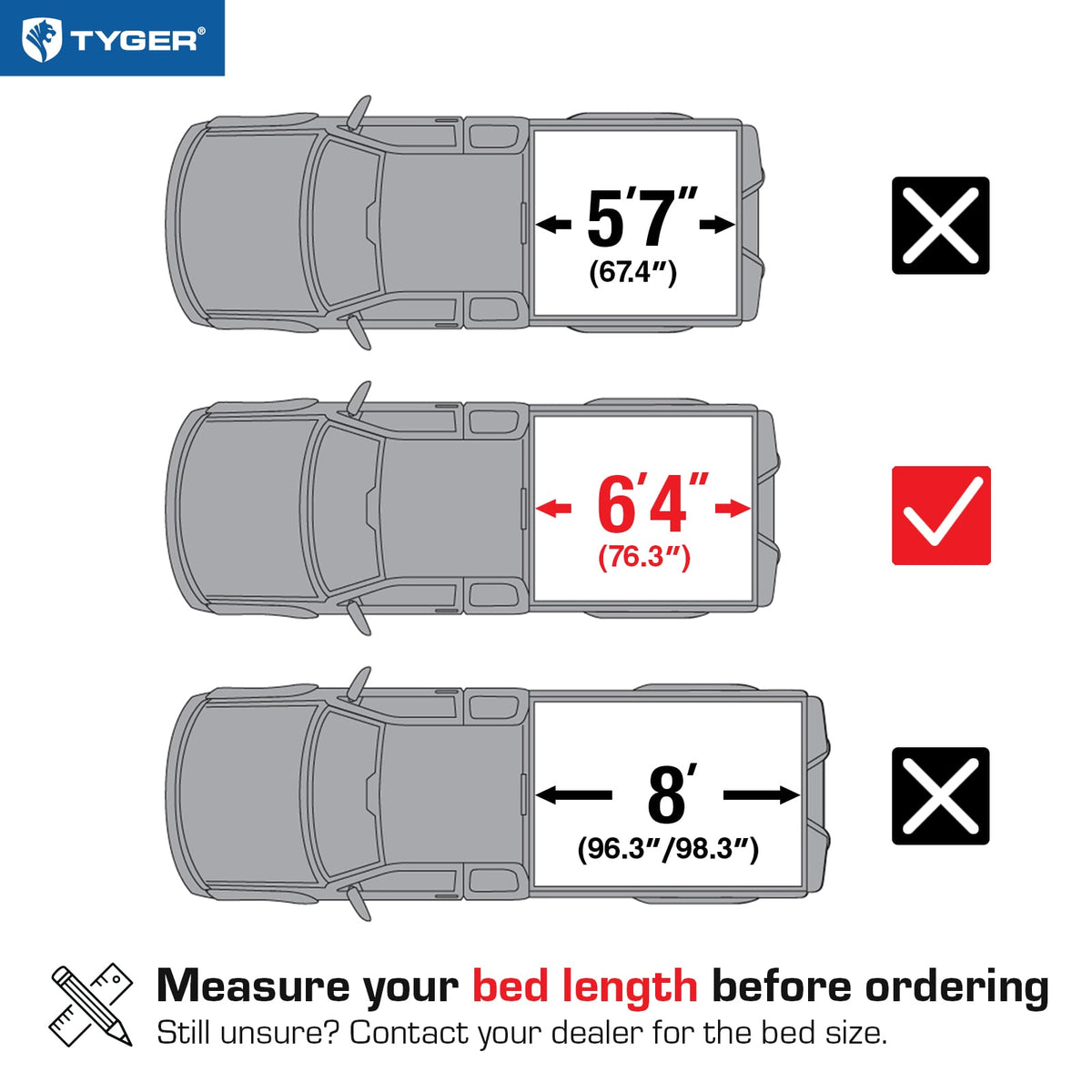 TYGER TG-BC3D1011 soft tri-fold tonneau cover bed measurements