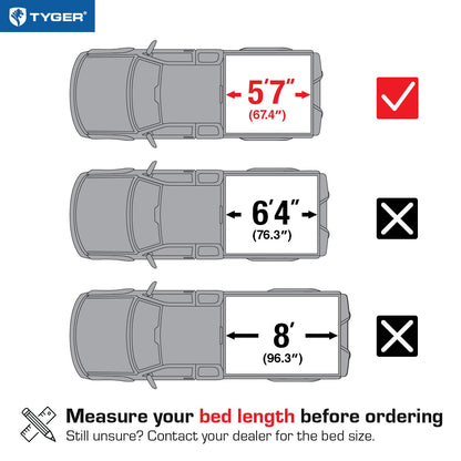TYGER TG-BC3D1015 soft tri-fold tonneau cover bed measurements