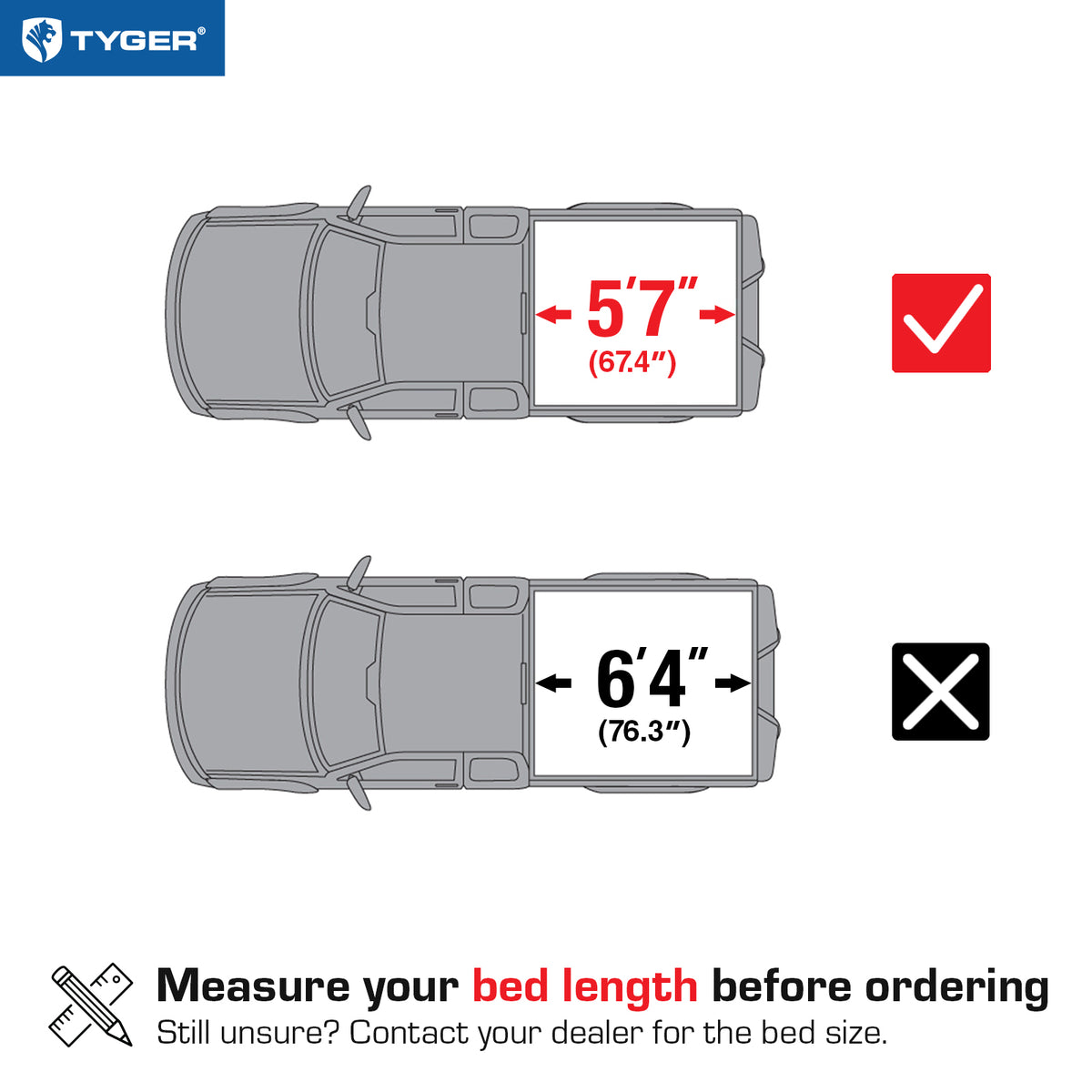 TYGER TG-BC3D1044 soft tri-fold tonneau cover bed measurements