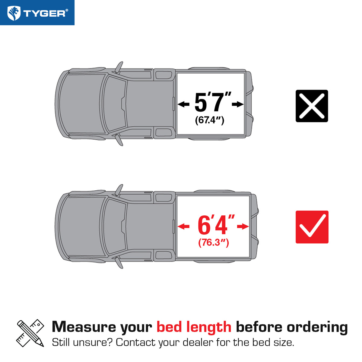 TYGER TG-BC3D1045 soft tri-fold tonneau cover bed measurements