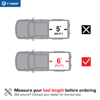 TYGER TG-BC3T1202 soft tri-fold tonneau cover bed measurements