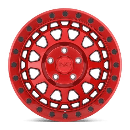 Black Rhino PRIMM Candy Red W/ Black Bolts wheel showcasing aggressive styling and beadlock design.