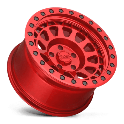Black Rhino PRIMM Candy Red W/ Black Bolts wheel showcasing aggressive concave design and beadlock styling.