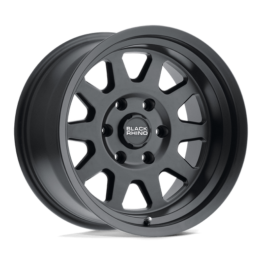 Black Rhino STADIUM Matte Black wheel showcasing its 10-spoke design and flat face profile for off-road performance.