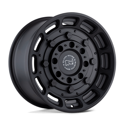 Black Rhino WARTHOG Matte Black wheel showcasing tactical design and military-spec elements.