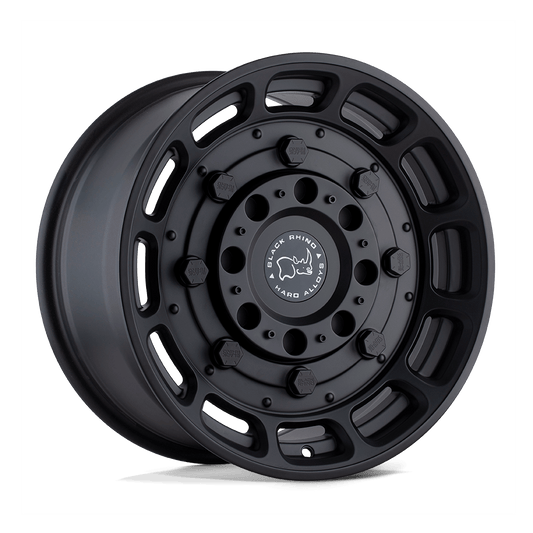 Black Rhino WARTHOG Matte Black wheel showcasing tactical design and military-spec elements.
