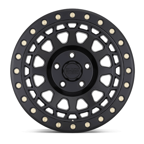 Black Rhino PRIMM Matte Black W/ Brass Bolts wheel with aggressive concave profile and beadlock design.