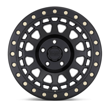 Black Rhino PRIMM Matte Black W/ Brass Bolts wheel with aggressive concave profile and beadlock design.