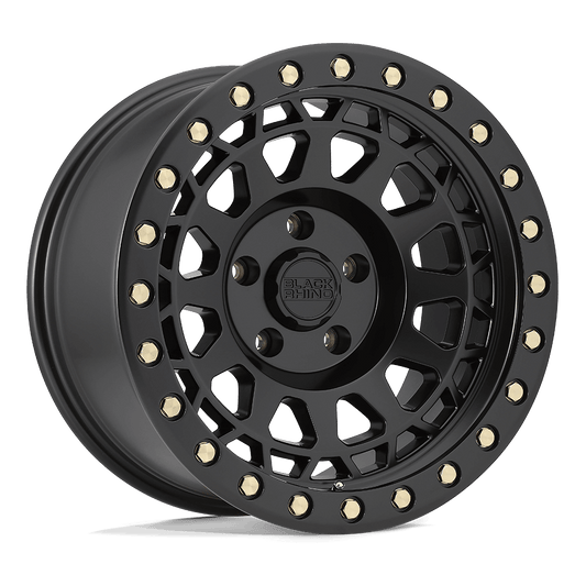 Black Rhino PRIMM Matte Black W/ Brass Bolts wheel showcasing aggressive styling and beadlock design.