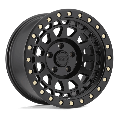 Black Rhino PRIMM Matte Black W/ Brass Bolts wheel featuring concave design and beadlock styling.