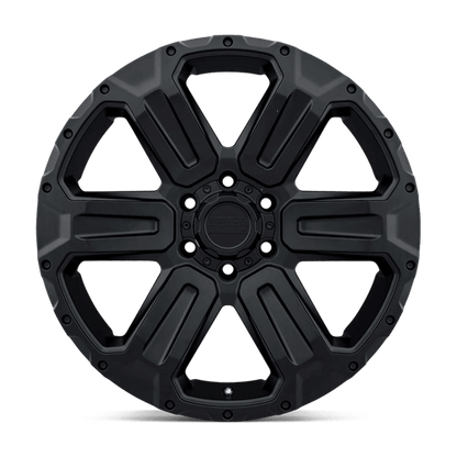 Black Rhino WANAKA Matte Black wheel with 6-spoke design and rugged matte finish for off-road vehicles.