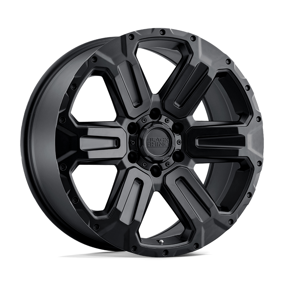 Black Rhino WANAKA Matte Black wheel showcasing its bold 6-spoke design and heavy industrial style.