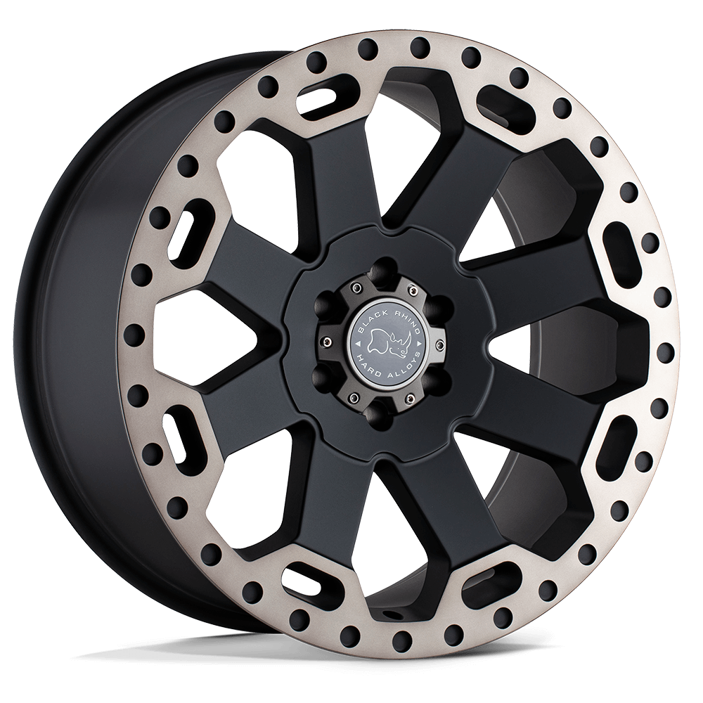 Black Rhino WARLORD Matte Black W/ Mach Dark Tint wheel showcasing 8-spoke design and monoblock construction.