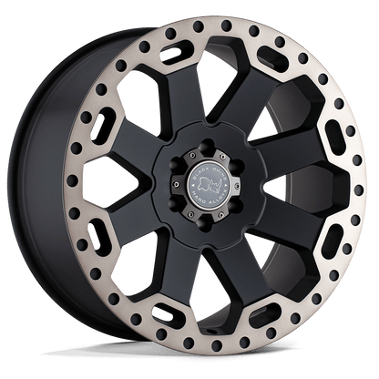Black Rhino WARLORD Matte Black W/ Mach Dark Tint wheel showcasing 8-spoke design and monoblock construction.