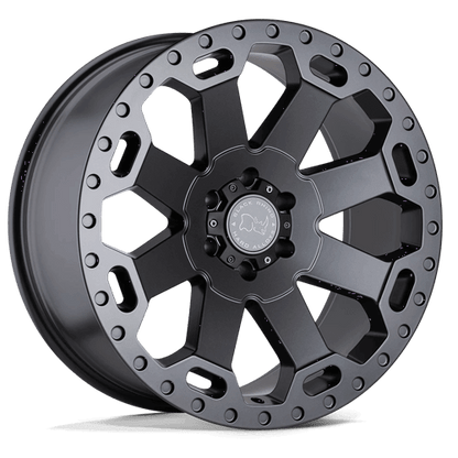 Black Rhino WARLORD Matte Gunmetal wheel with 8-spoke design, ideal for trucks in Matte Black and Matte Gunmetal finishes.