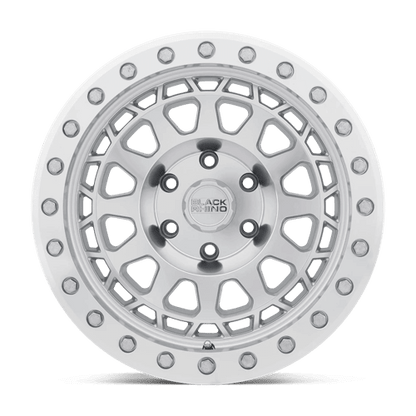 Black Rhino PRIMM Silver W/ Mirror Face Mach Rg wheel featuring a concave design and aggressive styling.