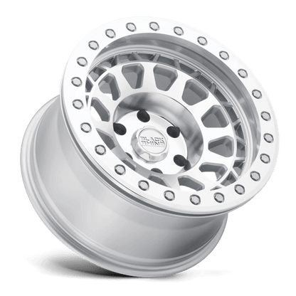 Black Rhino PRIMM Silver W/ Mirror Face Mach Rg wheel showcasing its aggressive concave design and beadlock styling.